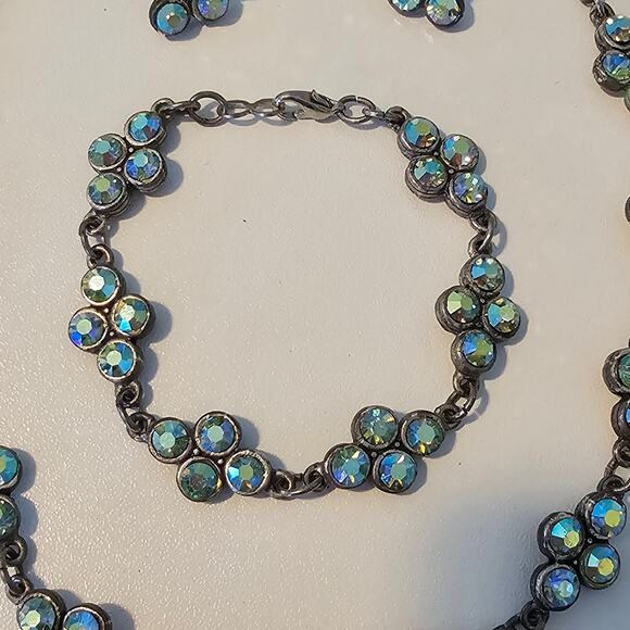 Vintage AB Rhinestone Jewelry Set - Necklace, Bracelet & Earrings Estate - Picture 2 of 10
